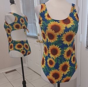 2/$50 Blue Sunflower Open Back Swimsuit - Size Large